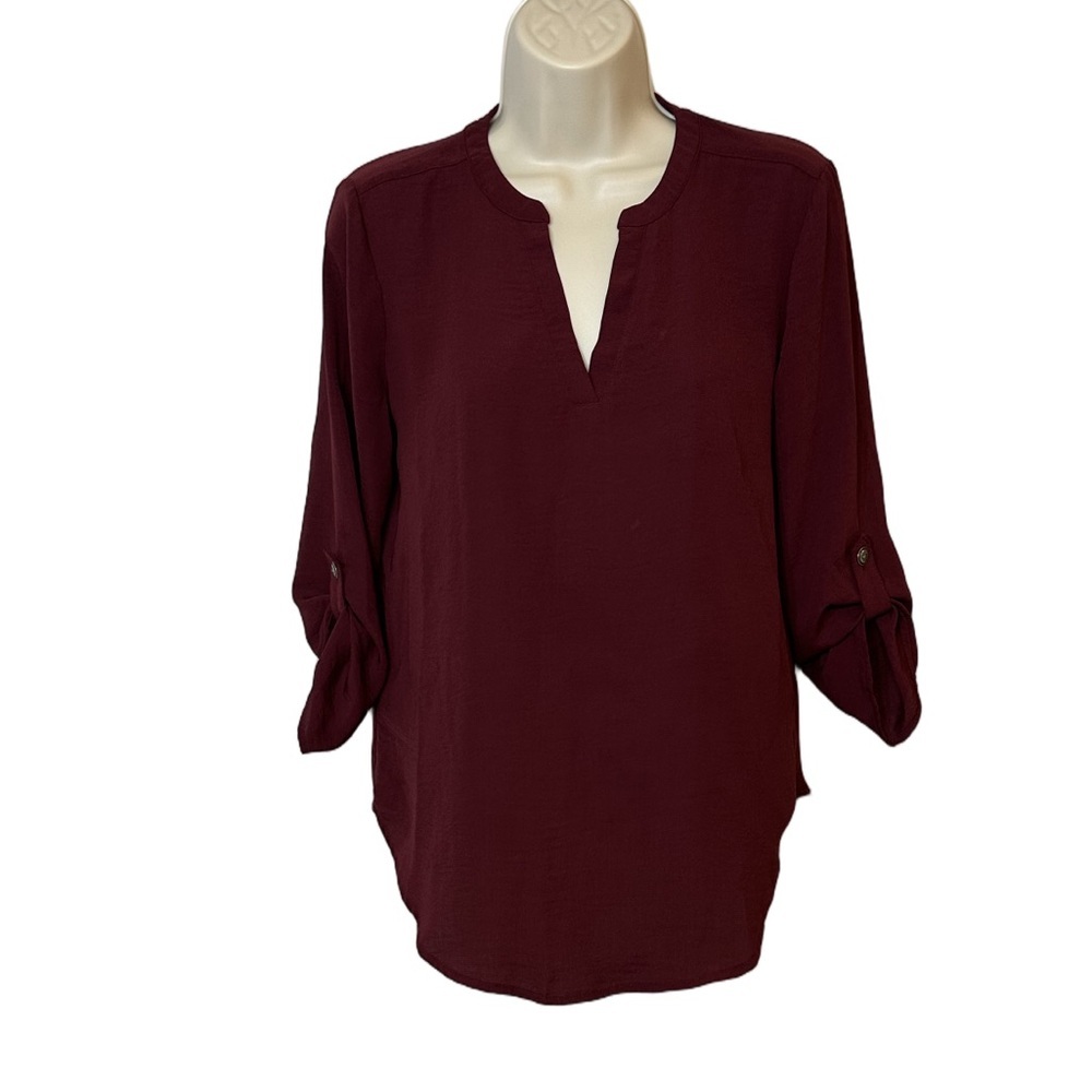 Maurices Wine Split Neck Blouse Polished Fall Wardrobe Staple XS